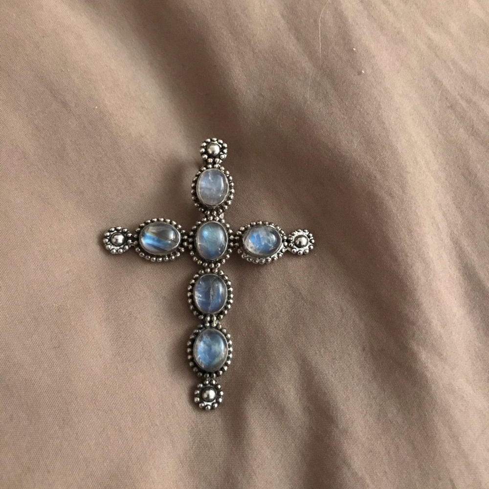 Rainbow Moonstone Sterling Cross Pendant
